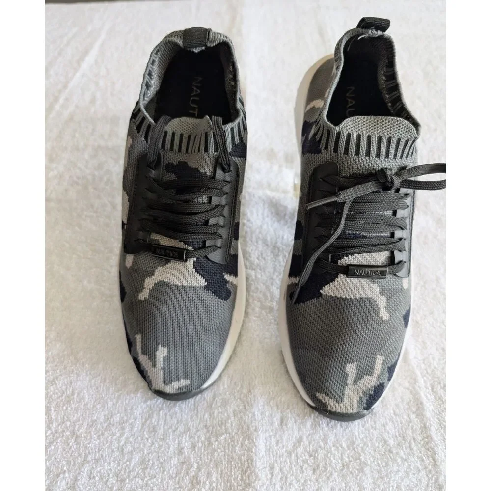 Nautica Gray Camo Knit Sneakers Sock Lace Up Athletic Shoes Men's 9.5